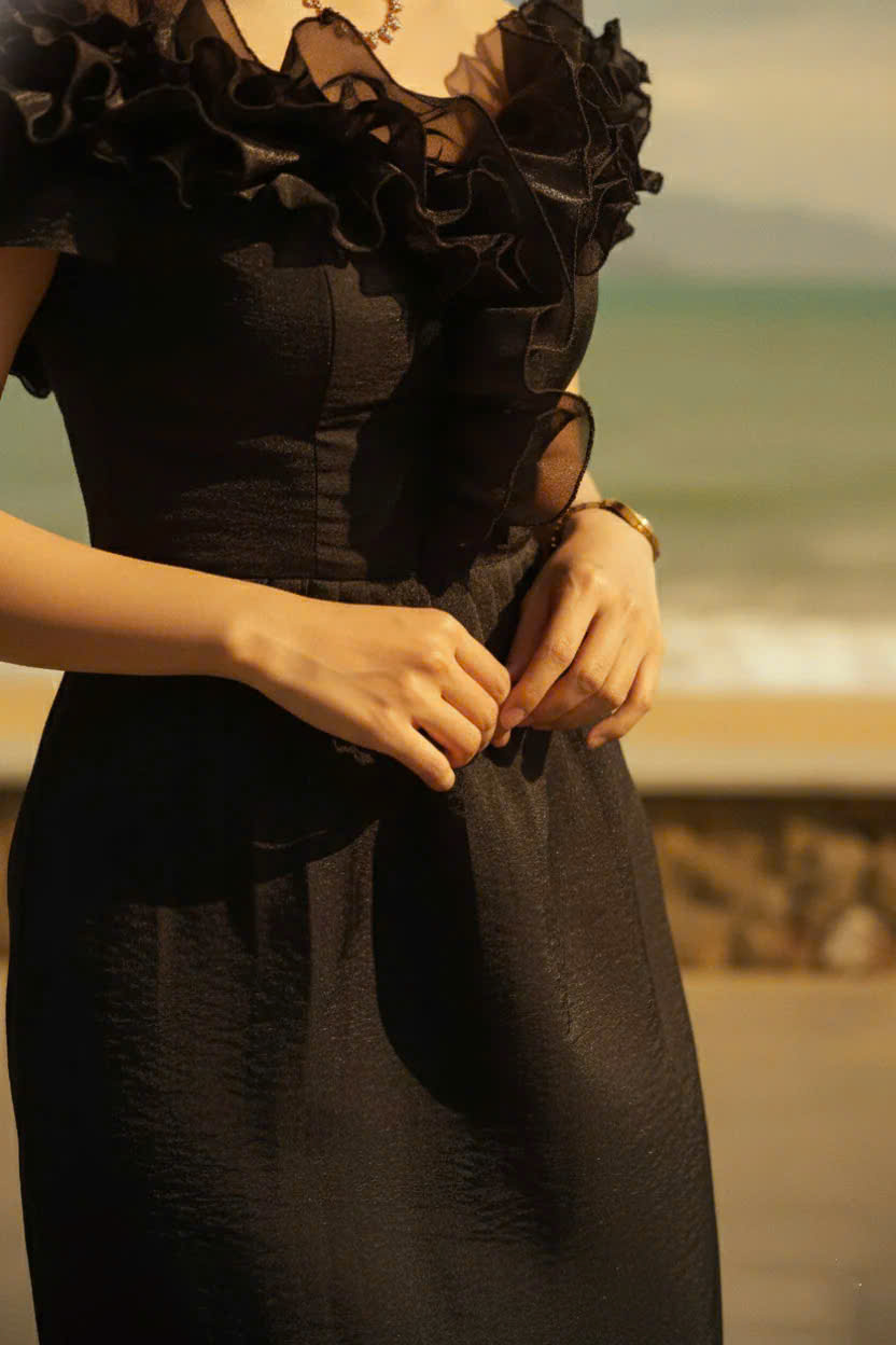 Đầm Maxi Trễ Vai, Đầm Dài Đi Tiệc, Đầm Dạ Hội Đen thời trang thiết kế Hity