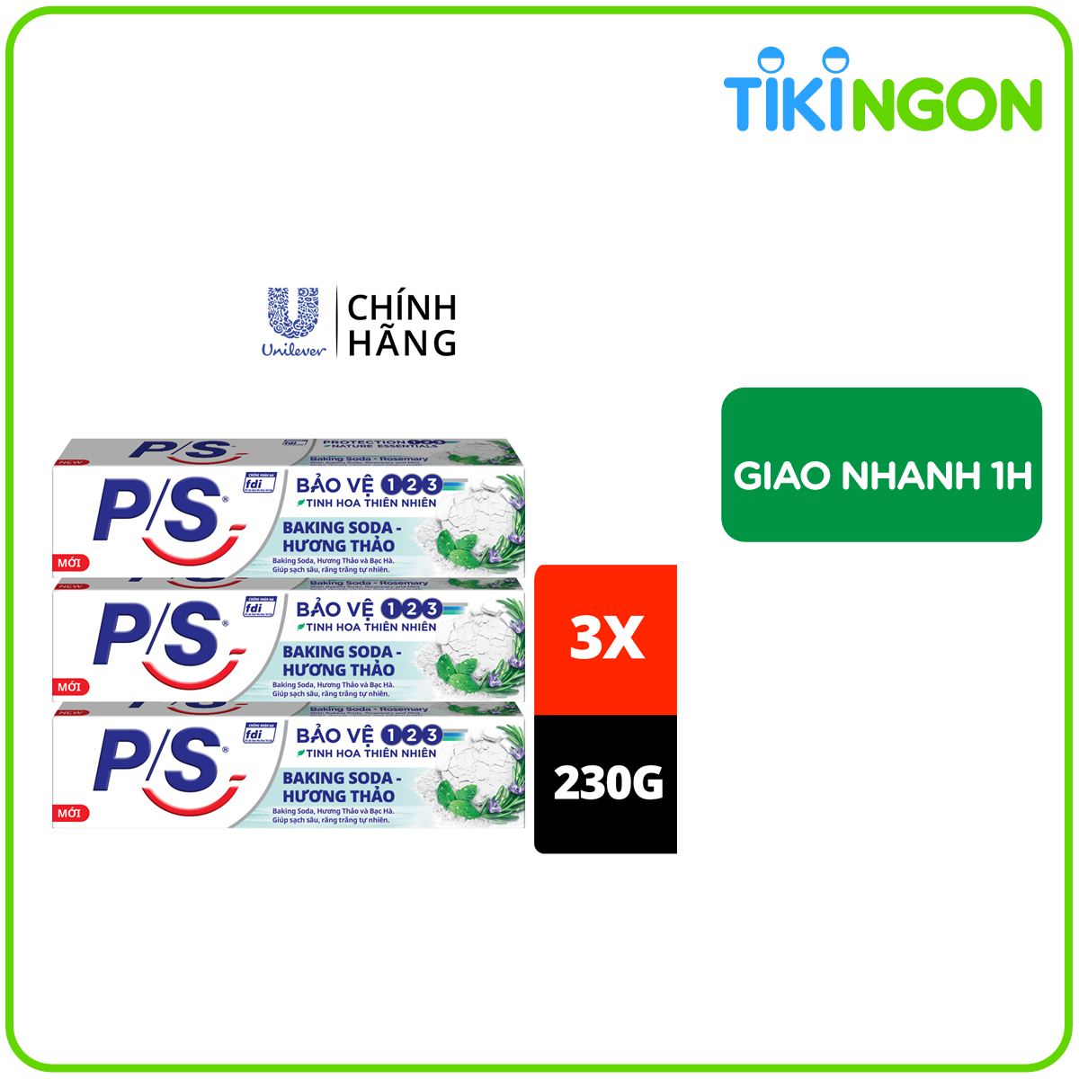 Combo 3 Kem đánh răng P/S Bảo Vệ 123 Baking Soda - Hương Thảo 230g giúp làm trắng răng tự nhiên