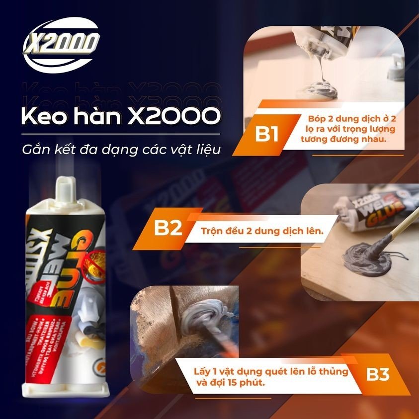 Keo Hàn X2000 Chịu Nhiệt Chịu Va Chạm Tác Động Mạnh, Keo Hàn Gắn Sắt Thép Đa Năng Siêu Bền, Siêu Chống Thấm