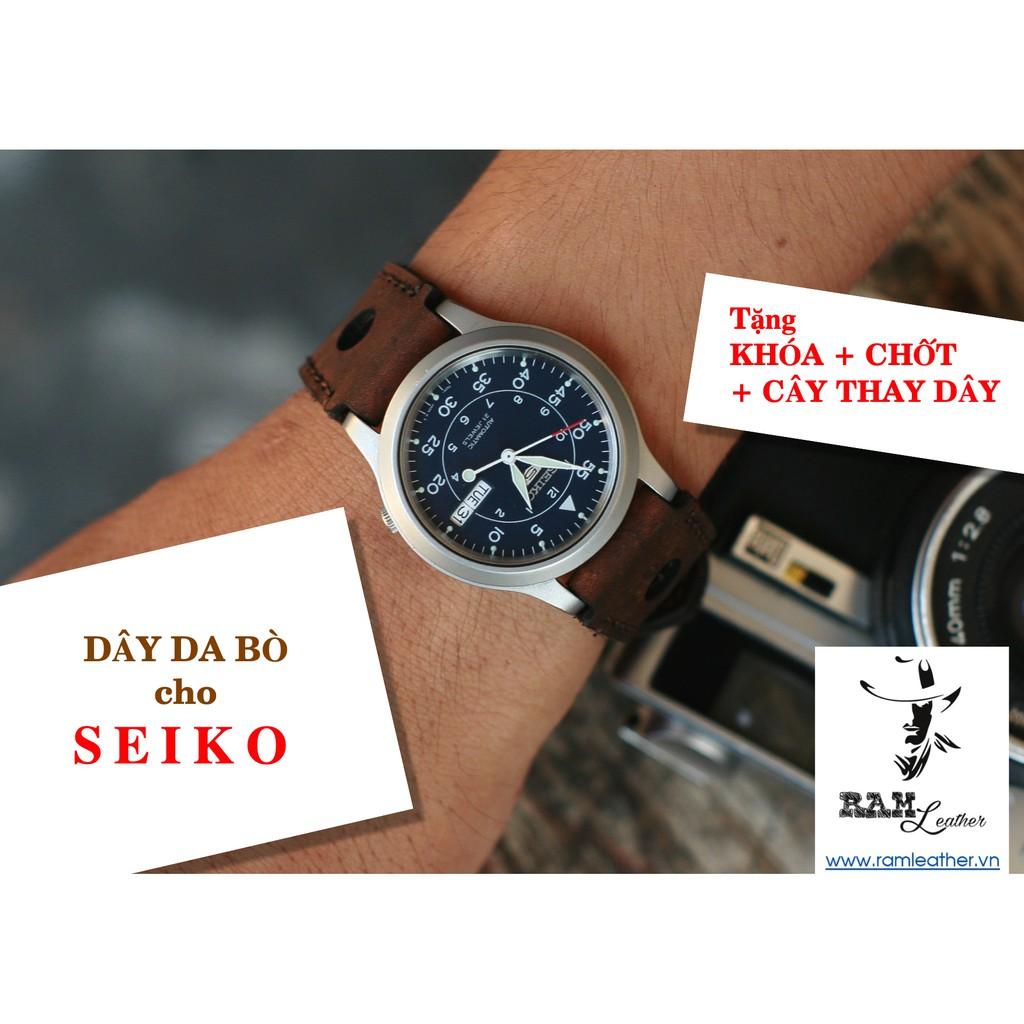 DÂY SEIKO DA BÒ THẬT - RAM LEATHER - TẶNG KHÓA, CHỐT, CÂY THAY DÂY