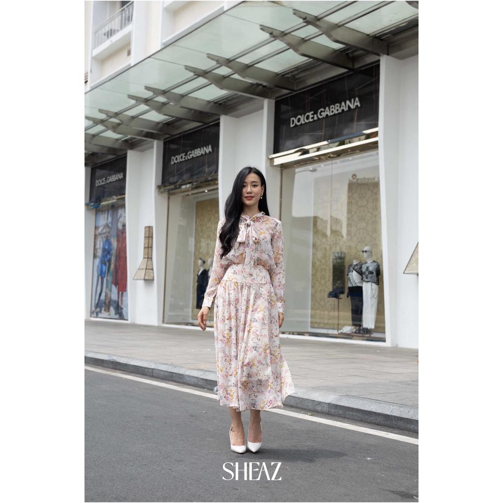 SHEAZ Áo sơ mi tơ hoa công sở, phong cách Hàn Quốc