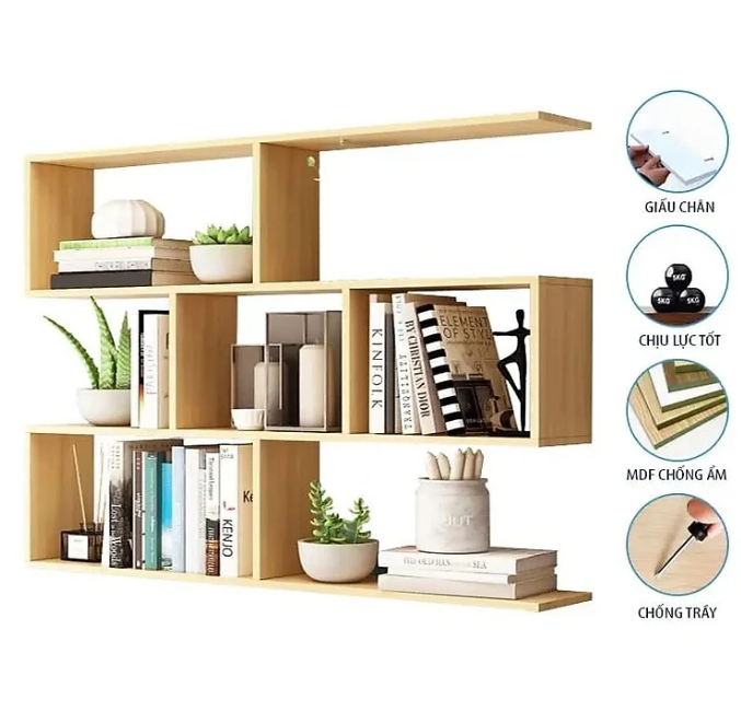 Kệ Sách Gỗ Treo Tường 4 Tầng, Giá Để Sách Trang Trí Cho Bé Tundo CTKT06-120 KT 120 x 82 x 20cm