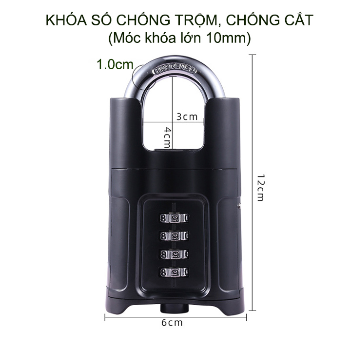 (Phụ kiện nội thất) Khóa số loại lớn D10mm chống cắt, chuyên dùng khóa cửa đi, cửa cổng với 4 mã số có thể thay đổi được