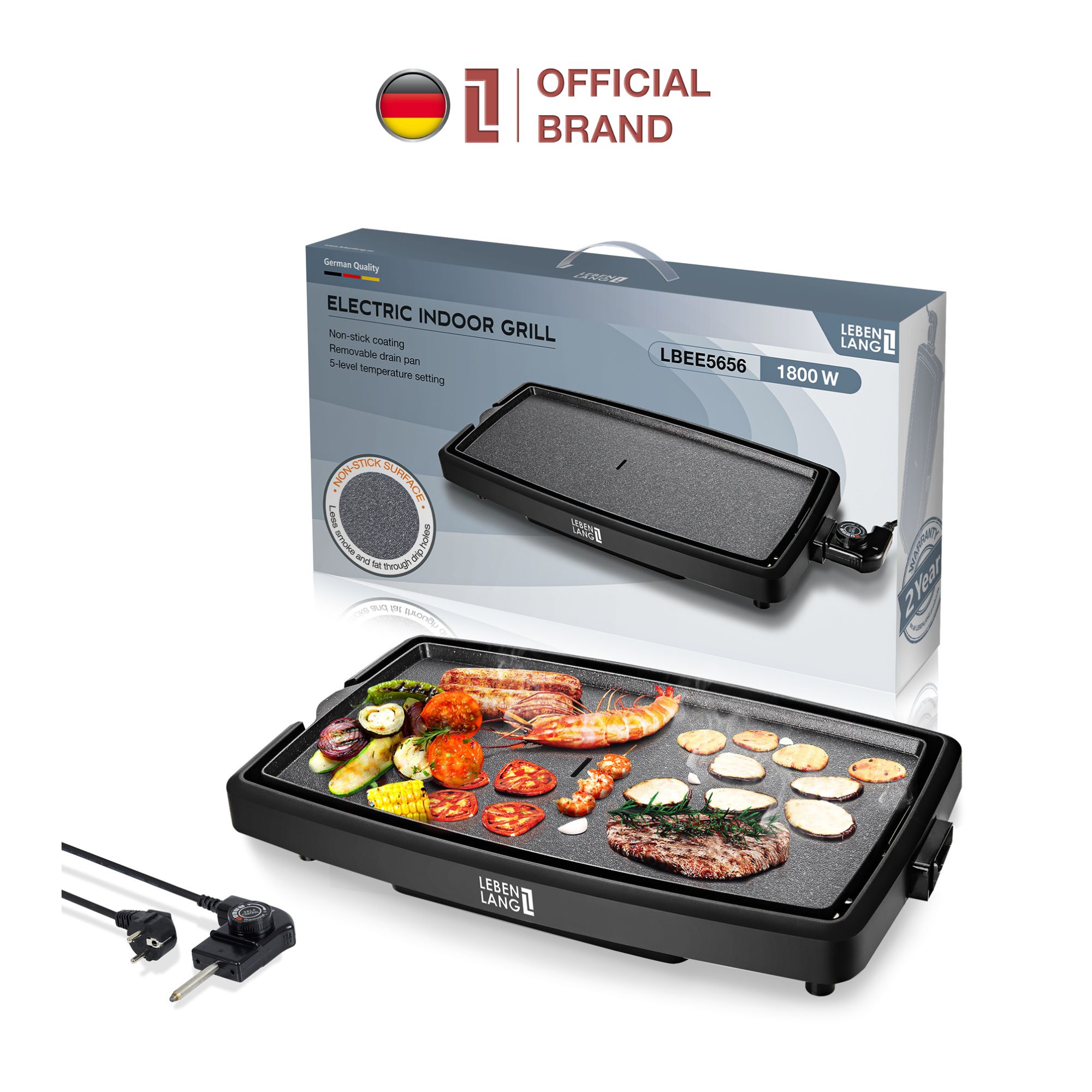 Bếp nướng điện không khói LEBENLANG LBDD5656, công suất 1800W, khay tháo rời tiện nghi vệ sinh - hàng chính hãng