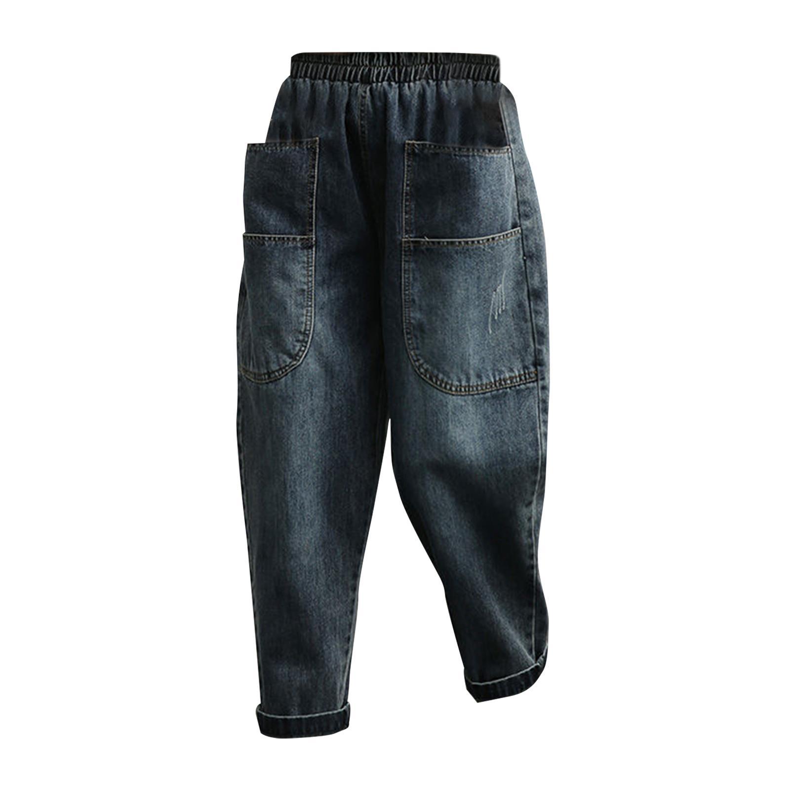 Women's Harem Cropped Pants Spring Summer Big Pockets Breathable Baggy Jeans