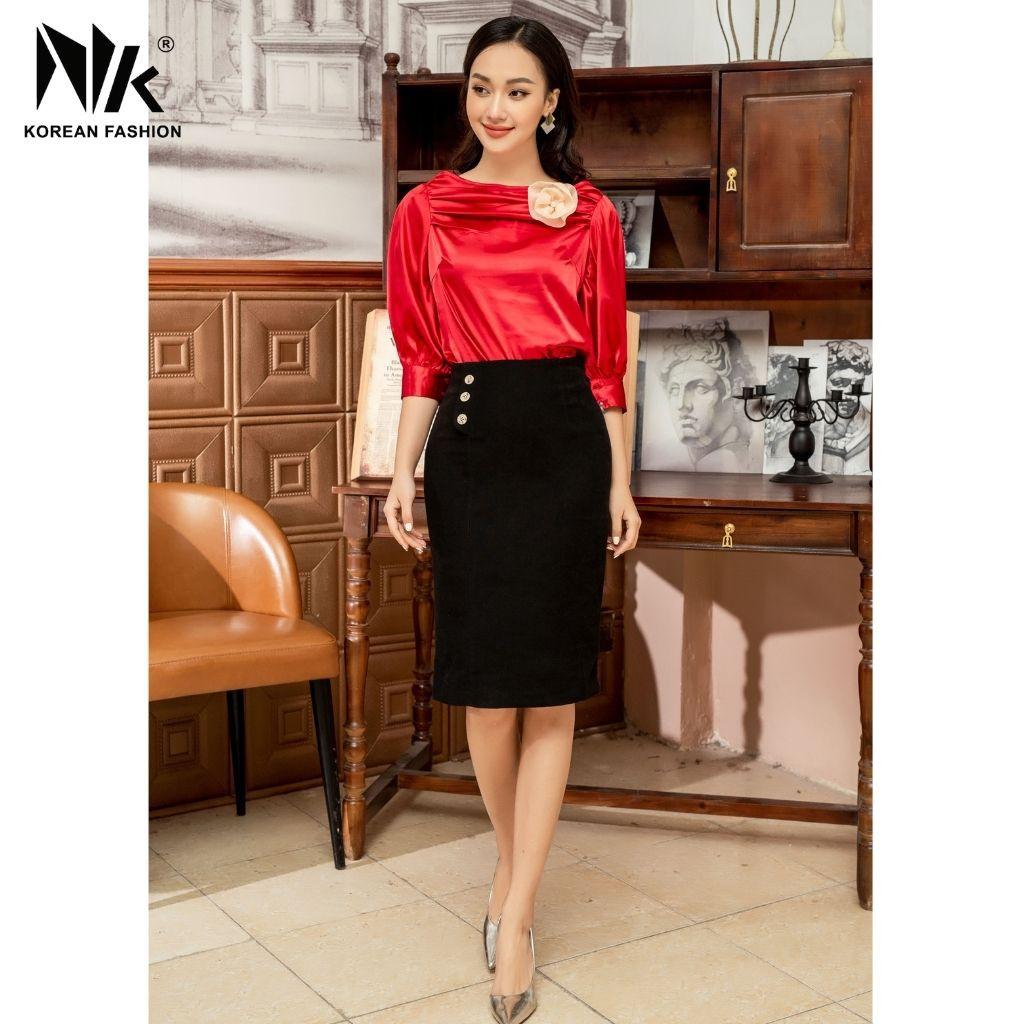 Chân Váy Thiết Kế Công Sở UK FASHION Dáng Ôm Phối Khuy Lệch, Chất Liệu Nhập Hàn Mềm Mịn, Co Giãn NKCV2011002