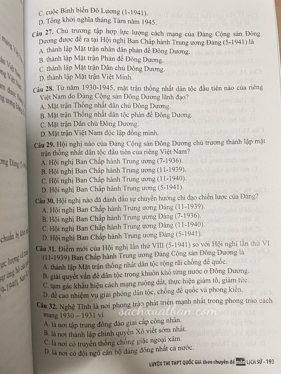 Sách Luyện Thi THPT Quốc Gia Theo Chuyên Đề Môn Lịch Sử