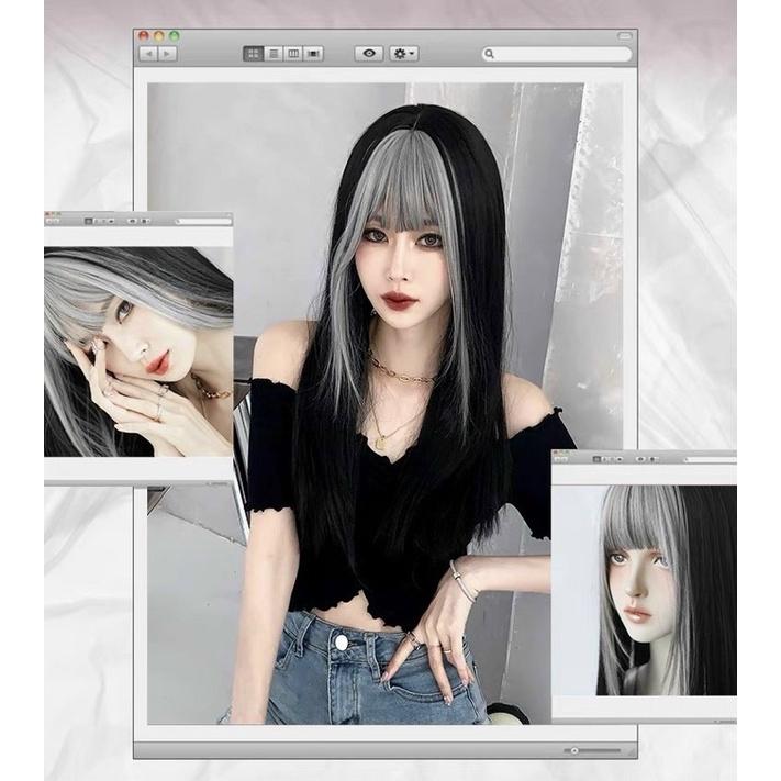 Tóc giả thẳng đen omber bạc