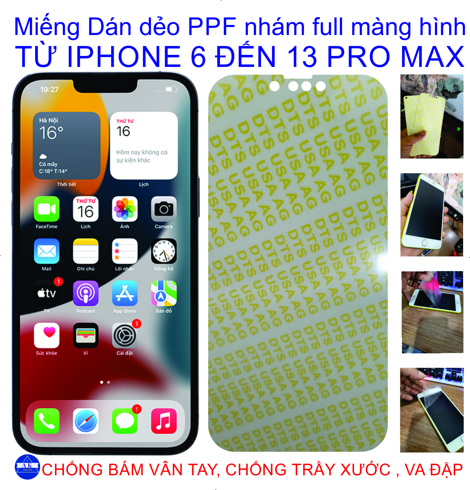 Miếng Dán Dẻo PPF nhám Full màng hình dành cho iphone 6 đến 13pro max, chống bám vân tay, trầy xước