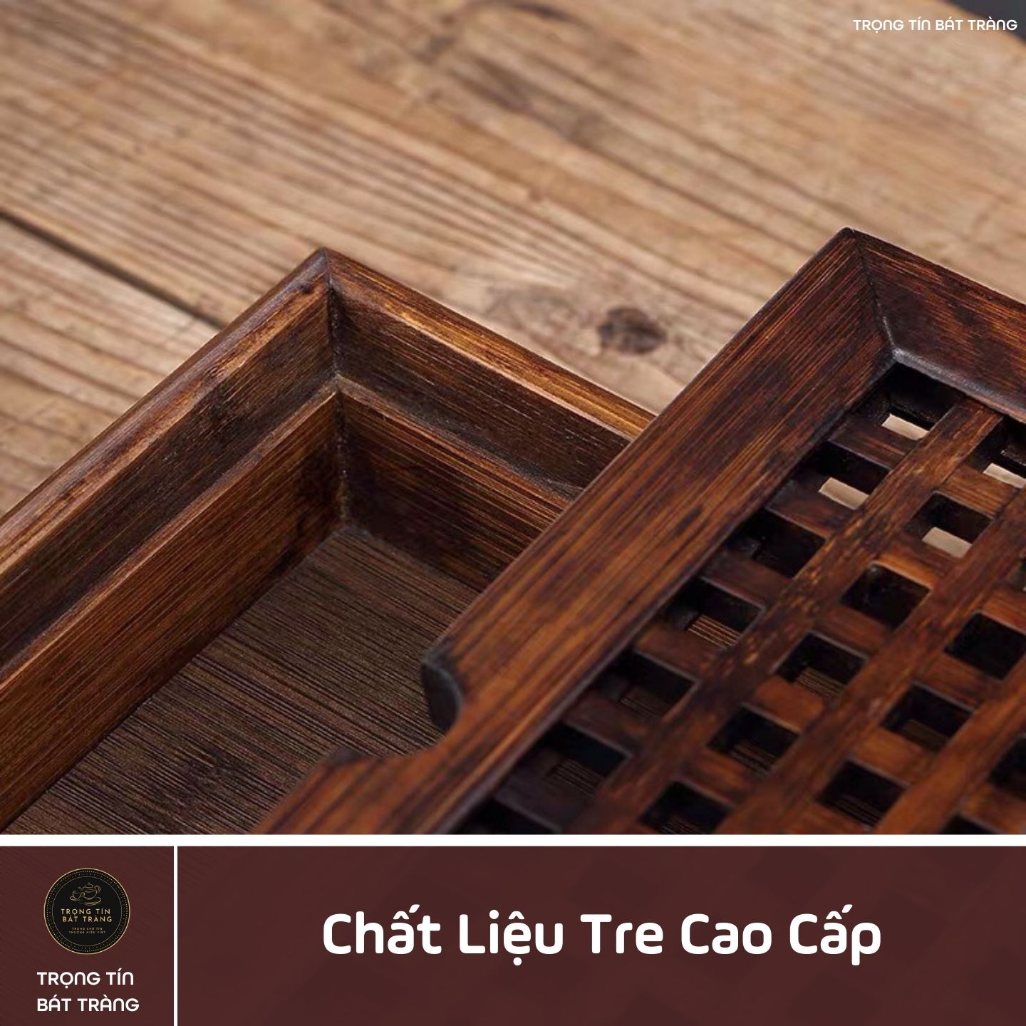 KT 06 Khay Trà Tre Cao Cấp Chữ Nhật Kích Thước 50*29*6,5