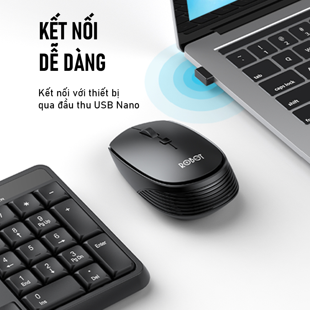 Combo Bàn Phím Và Chuột Không Dây Robot KM3100 Thích Hợp Dùng Cho Laptop, Máy Tính, PC - Hàng Chính Hãng