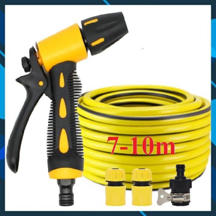 Vòi Xịt️ Bộ dây vòi xịt nước rửa xe, tưới cây , tăng áp 3 lần, loại 7m, 10m 206319 cút sập, nối đen