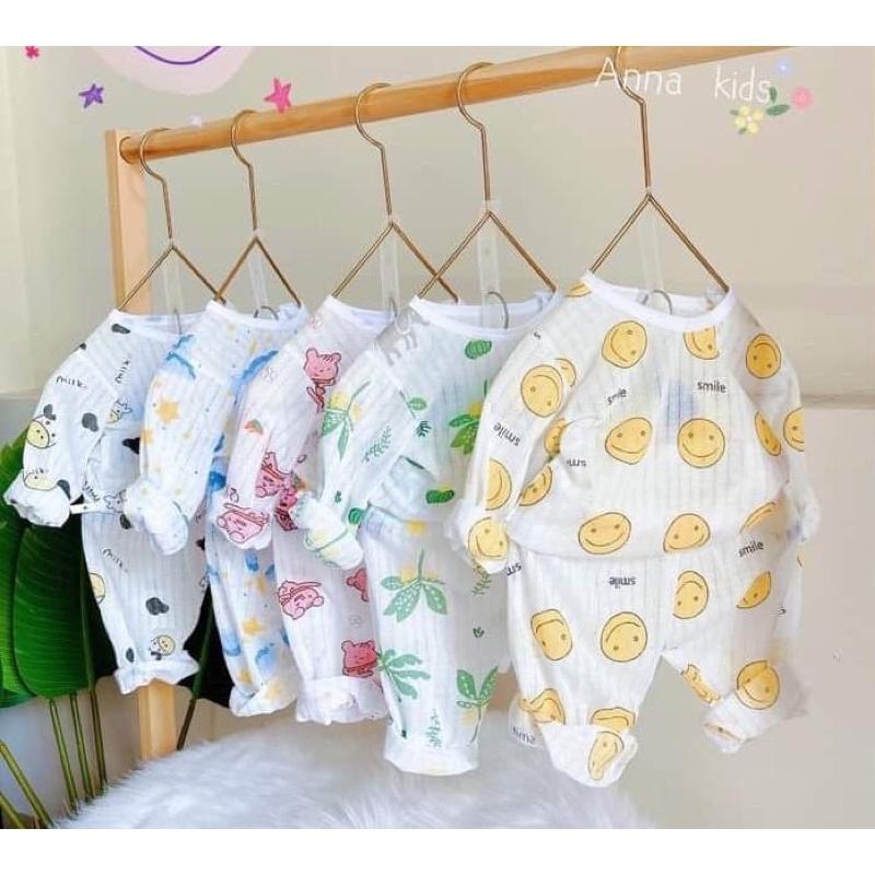 BỘ COTTON GIẤY DÀI TAY CÚC CÀI VAI CHO BÉ TRAI/ BÉ GÁI