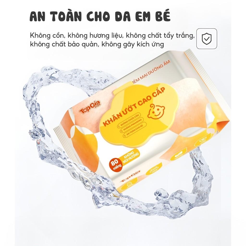 Khăn ướt TopGiaKids thùng 12 bịch an toàn, không cồn, không parabens, không mùi