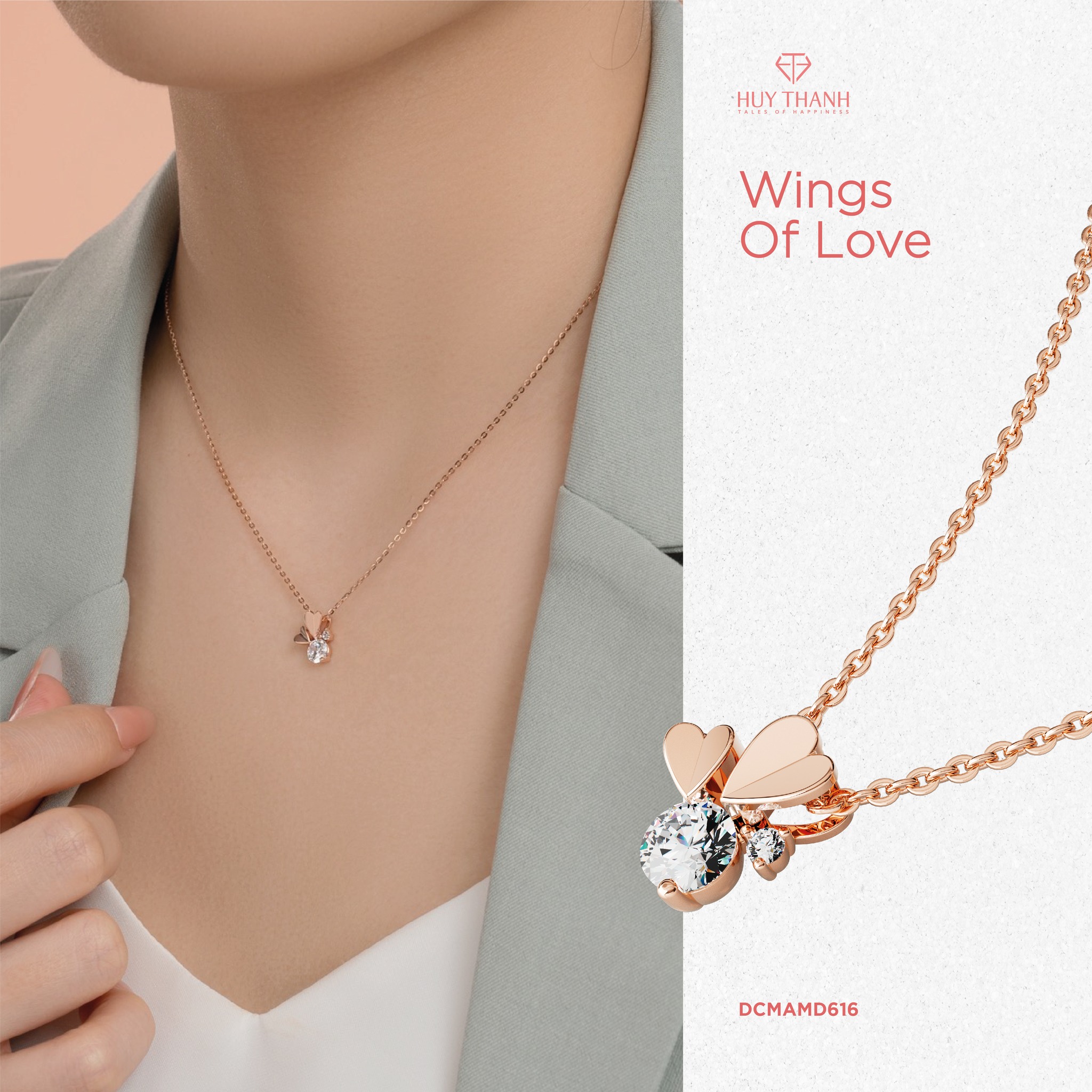 Dây Chuyền Vàng Tây 14k Wings Of Love DCMAMD616 Huy Thanh Jewelry