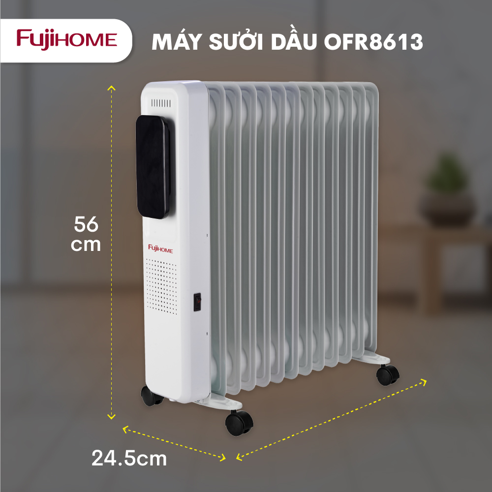 Máy sưởi dầu Nhật Bản không khô da Fujihome 13 thanh, máy sưởi ấm điện tự ngắt không đốt oxy không gốm mini - Hàng Nhập Khẩu