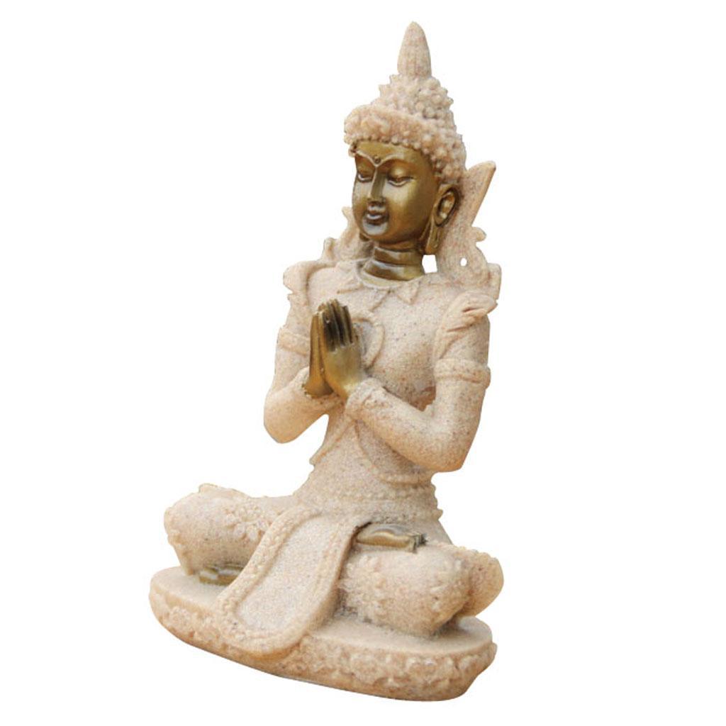 2Pieces Cottage Sandstone Meditation Buddha Statue Marble Sculpture Handmade Decor