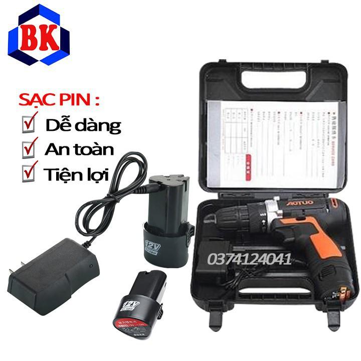 MÁY KHOAN, BẮT VÍT 2 CHIỀU AOTUO DÙNG PIN 12V
