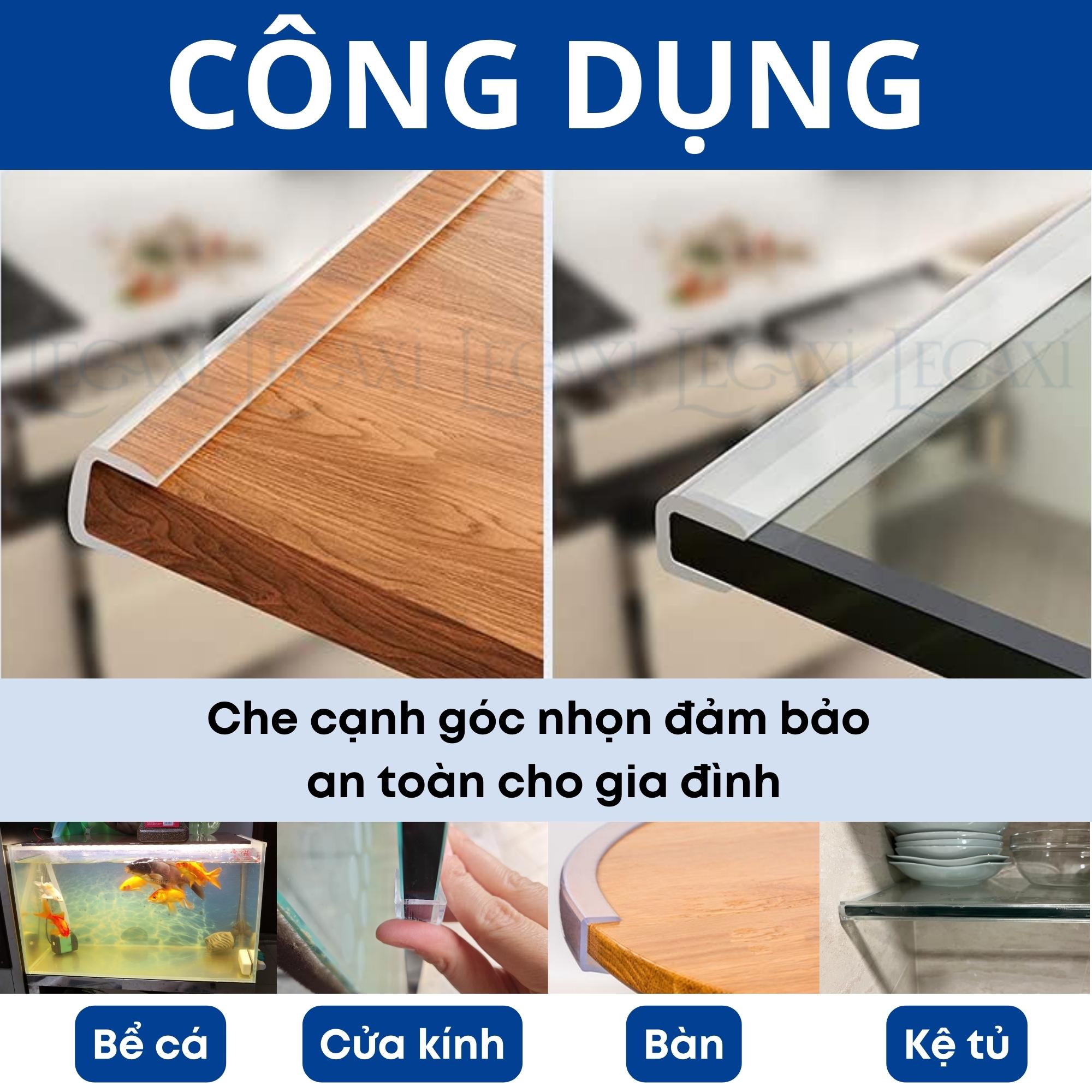 Dây viền cạnh kính, ron dán cửa kính cường lực chống va đập chữ U bọc cạnh bàn, gương, hồ cá, kệ, tủ Legaxi