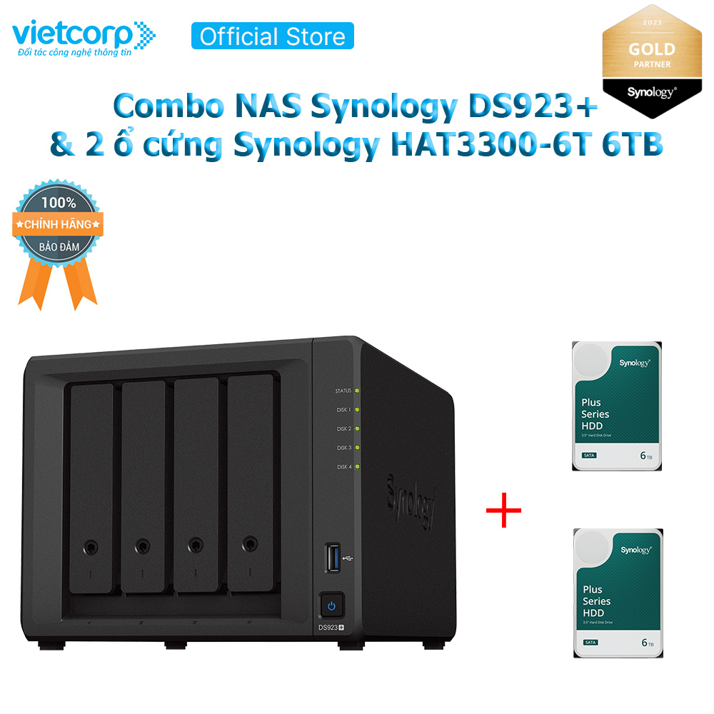 Combo Thiết bị lưu trữ NAS Synology DS923+ và 2 Ổ cứng Synoly HAT3300-6T  Hàng Chính Hãng