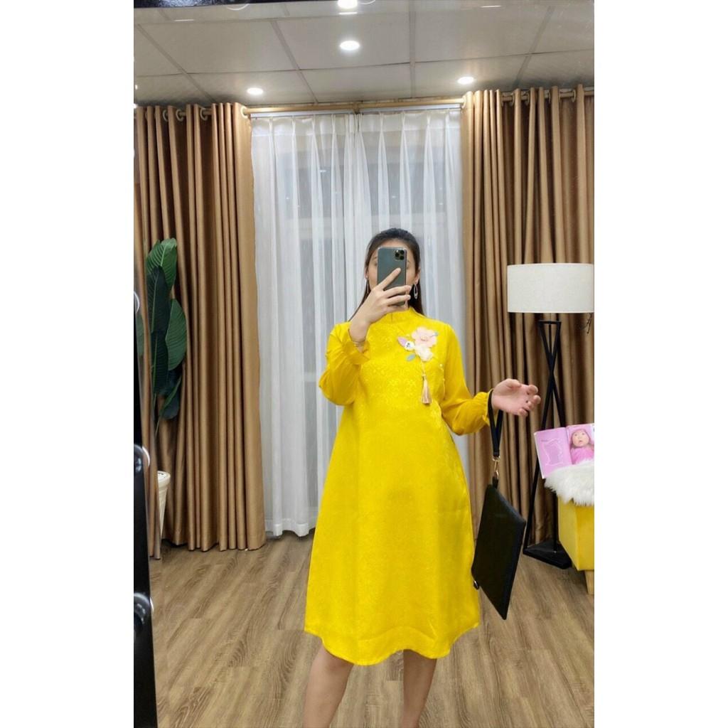 Váy bầu cách tân dáng suông chất gấm 45-70kg