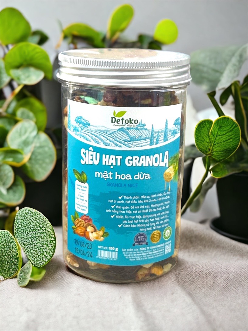 Granola siêu hạt mật hoa dừa không yến mạch 350g Detoko sản phẩm thuần chay