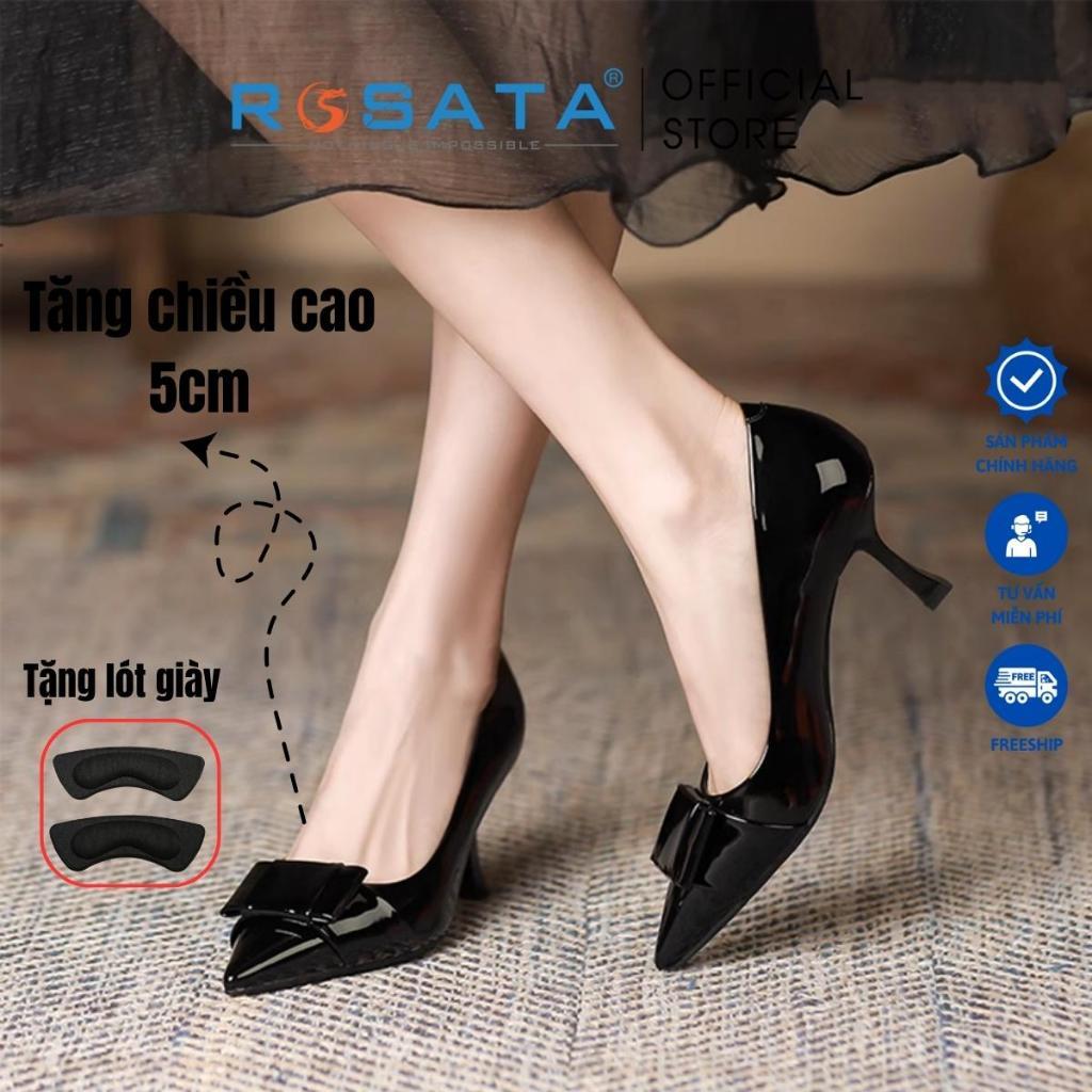 Giày cao gót nữ ROSATA RO560 xỏ chân da trơn mũi nhọn quai hậu gót nhọn cao 5cm xuất xứ Việt Nam