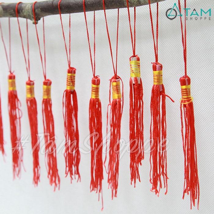 Set 10 chùm dây tua rua đỏ handmade treo Tết