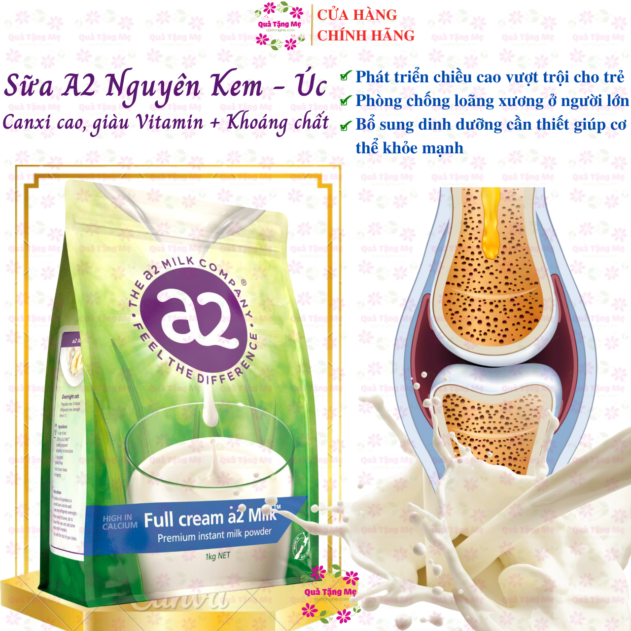 Sữa tăng chiều cao A2 nguyên kem full cream high in calcium phát triển xương, răng trẻ, chống loãng xương người lớn, tăng sức khỏe-QuaTangMe Extaste