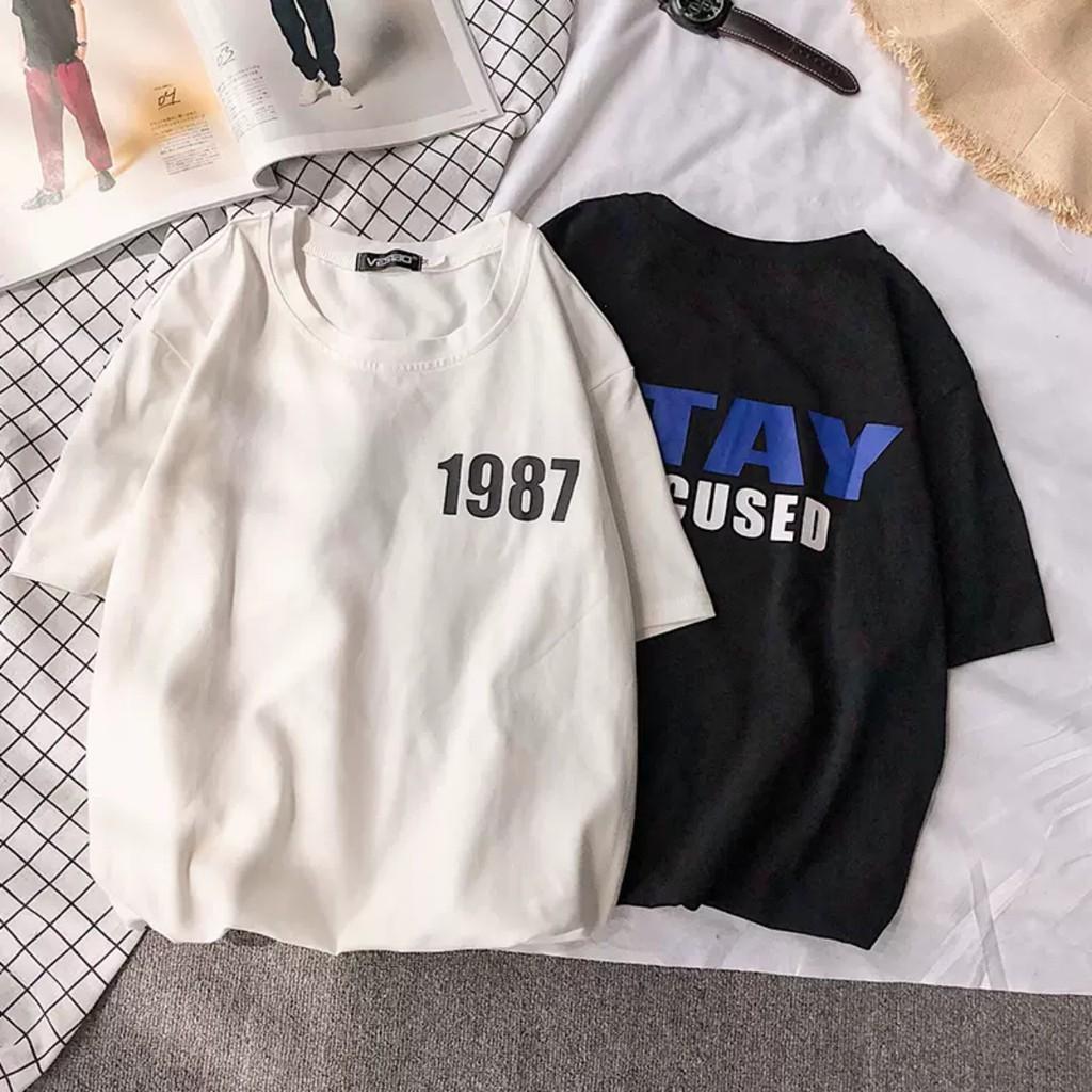 Áo thun unisex stee form rộng tay lửng nam nữ STAY FOCUS 19887 aothununisex aophongnam