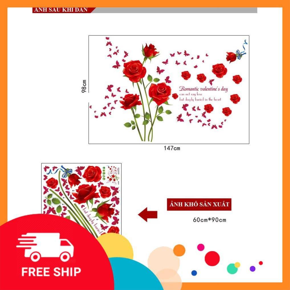 ️️ Decal dán tường Bộ đôi hoa hồng tình yêu