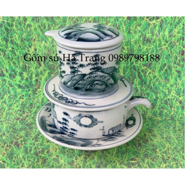 Phin pha cafe gốm sứ Bát Tràng cao cấp men rạn vẽ phong cảnh