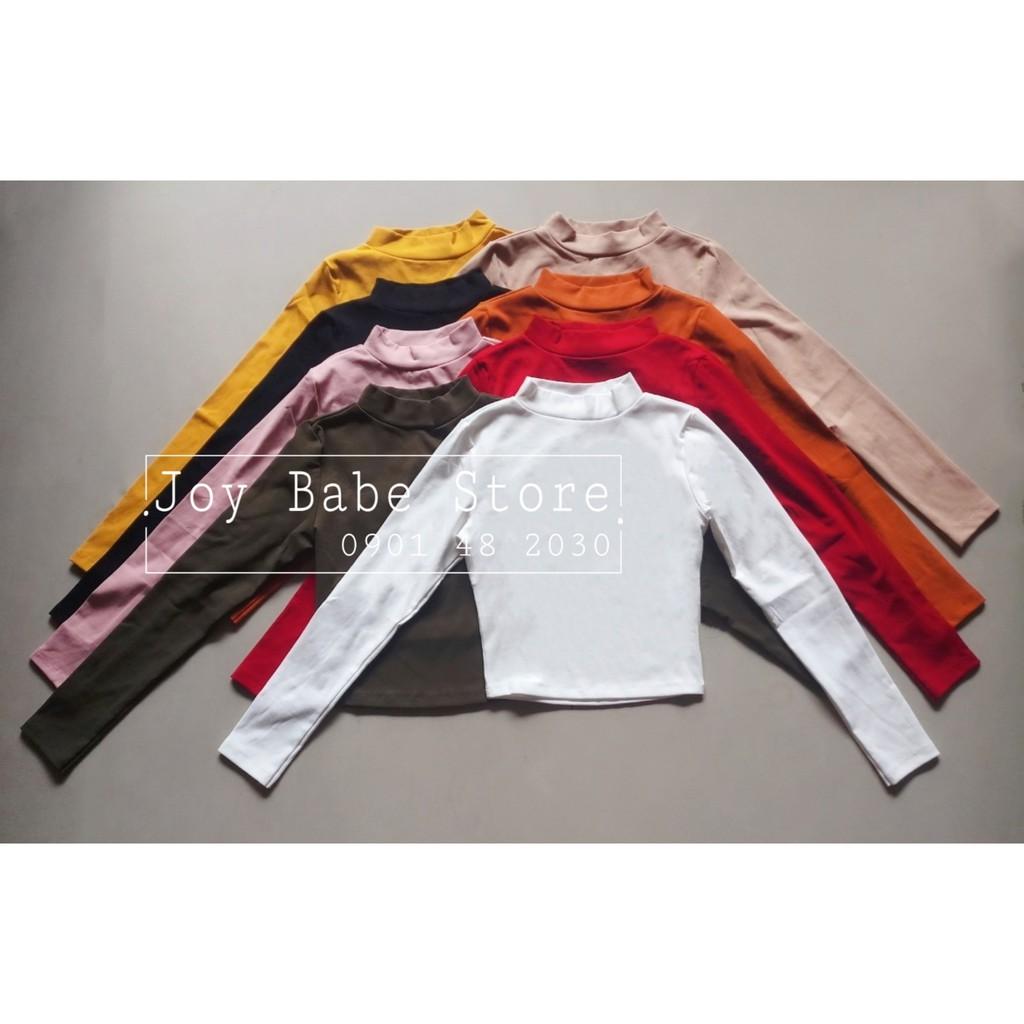 Áo thun croptop cổ lọ cao vừa JOY BABE ❄ thun xịn êm ái, kiểu cách mặc quanh năm Forever 21 trắng đen cổ trụ CROD 3 -2