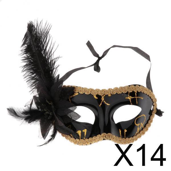 14xFeather Flower Mask Masquerade Ball Party Eye Mask Venetian Eye Mask Black