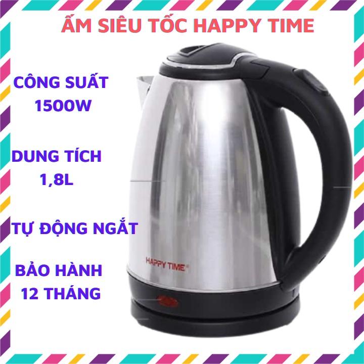 ☋▥Ấm nước siêu tốc Happy time 1,8l Bình đun inox cách nhiệt HTD1081