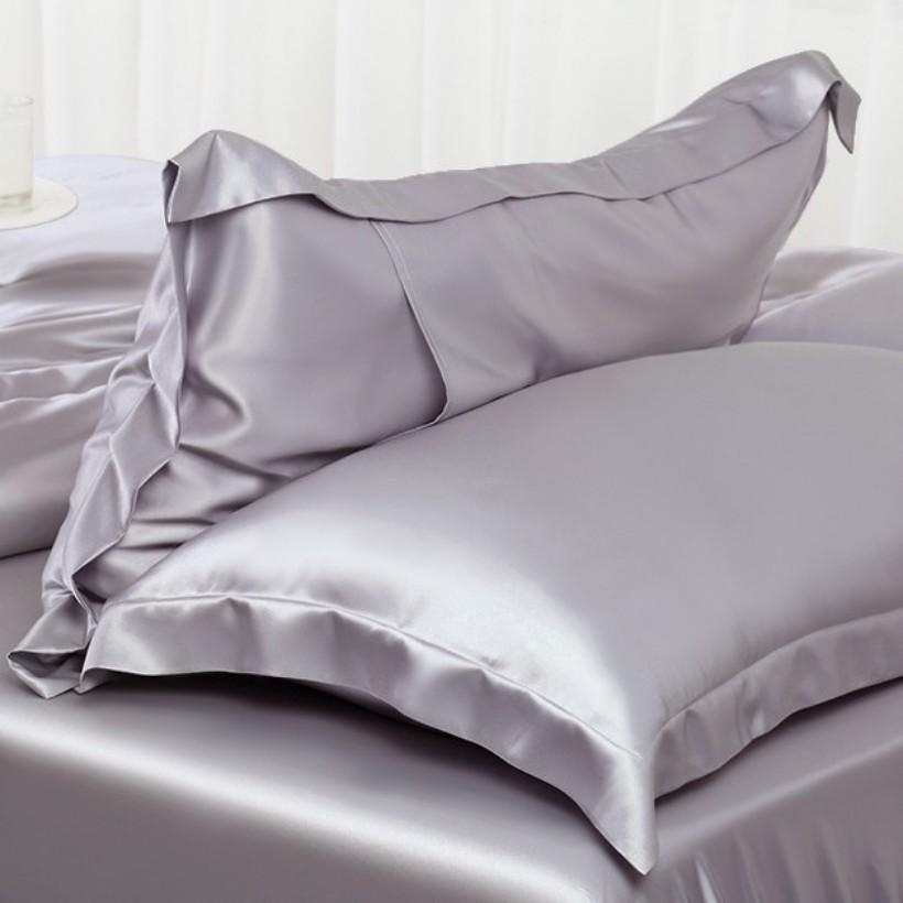 Bộ Chăn Trần Bông Ga Gối Phi Lụa 5 Món Cao Cấp Lan Bedding Màu Xám Kem