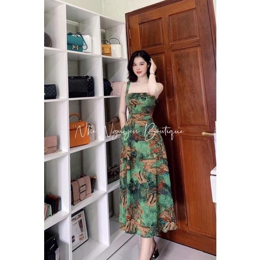 Đầm maxi hai dây hoạ tiết, hoa có túi hai bên chất mango cao cấp
