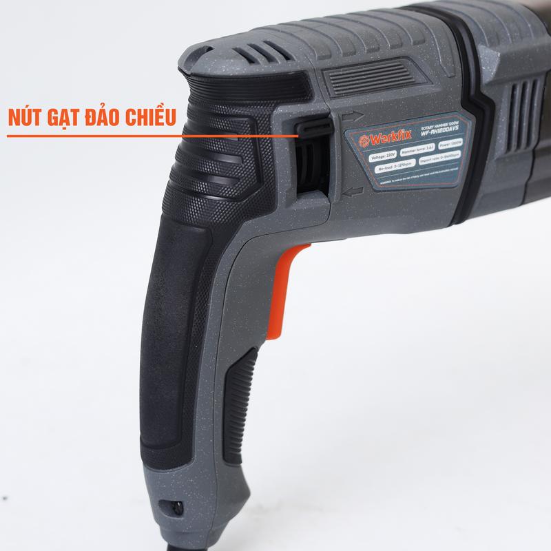 Máy Khoan Đục Bê Tông 3 Chức Năng Dùng Điện 220V Workfix - WF-RH1200AVS - Công Suất 1200W - Có Giảm Rung AVS - Động Cơ Từ Lõi Đồng Bao Khỏe, Bao bền bỉ