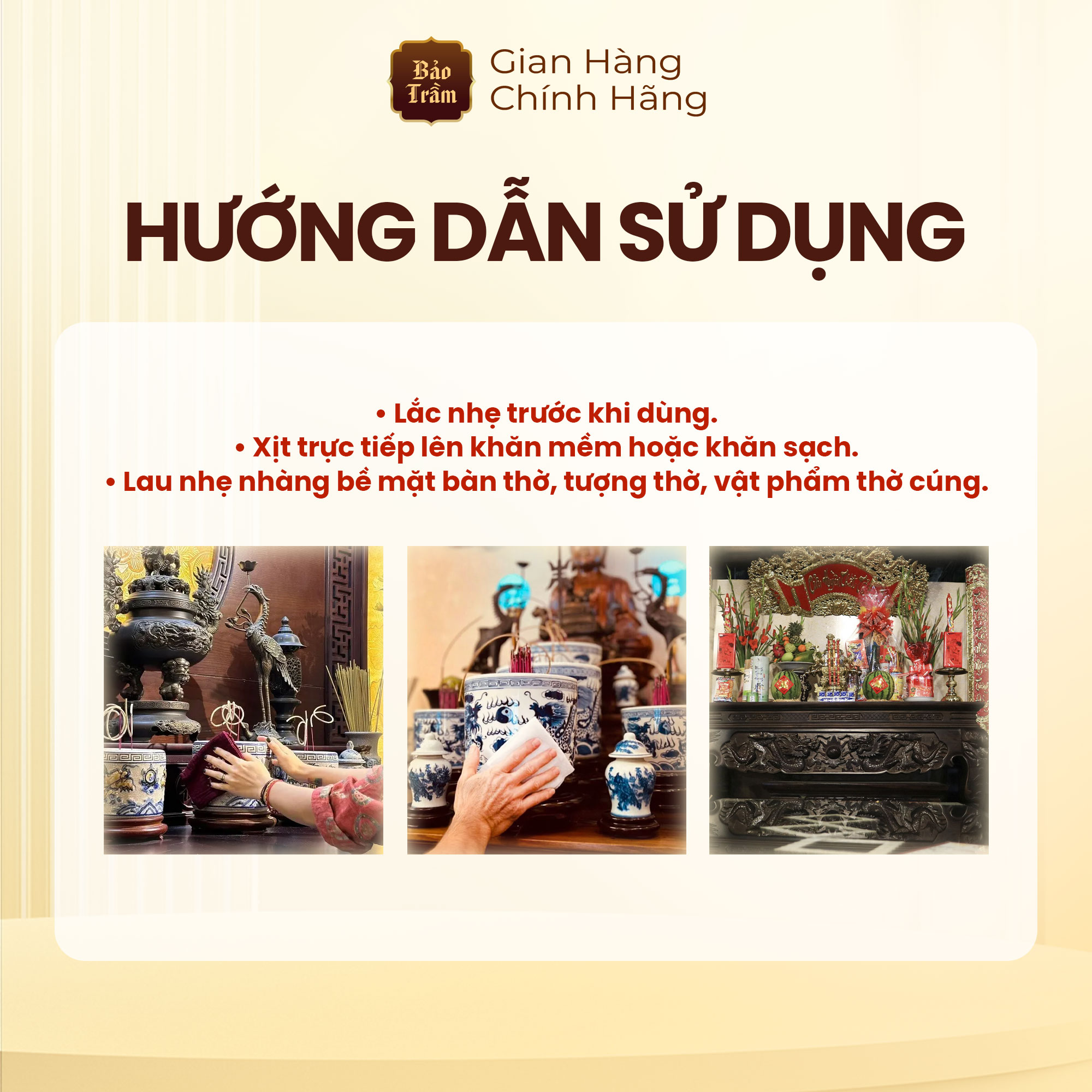 Nước lau bàn thờ hương quế nhãn nâu 250ml Bảo Trầm - Sạch gian thờ cho không gian thêm tôn nghiêm