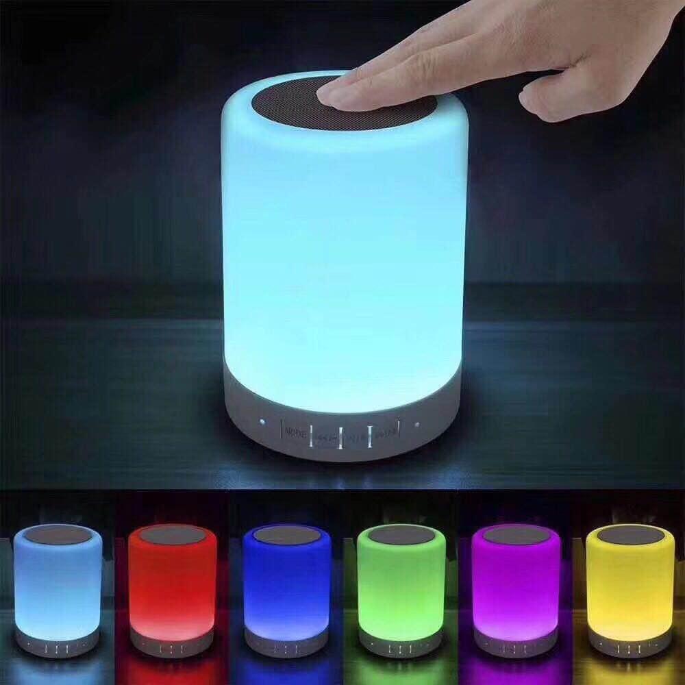 Đèn Ngủ Nhiều Màu Sắc Kèm Loa Bluetooth Không Dây Di Động Thông Minh Điều Khiển Bằng Cảm Ứng Màu Sắc Đèn LED Để Bàn Để Bàn Hỗ Trợ Thẻ TF AUX Color: Has LED Time Display