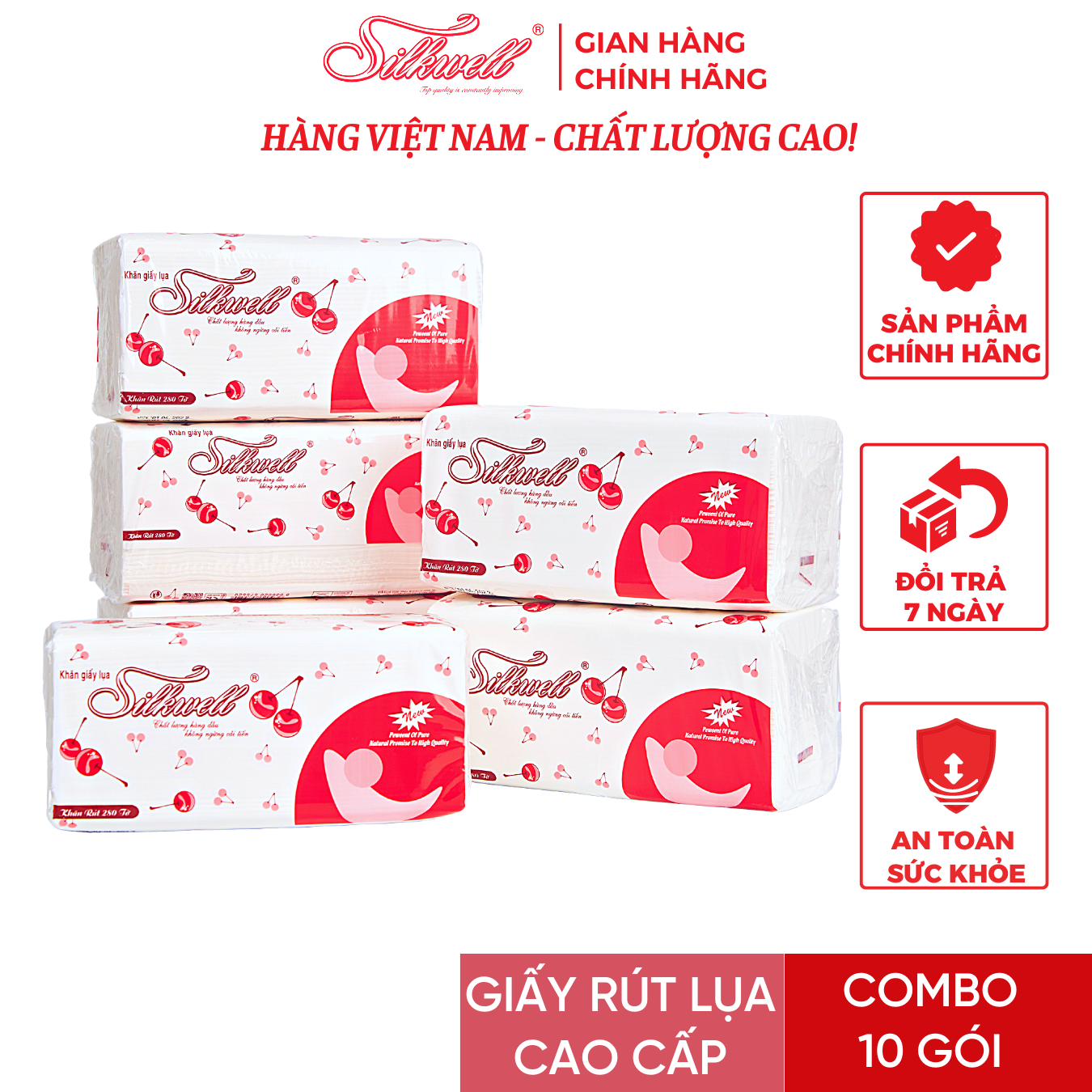 Combo 10 gói Giấy ăn Silkwell 280 tờ 2 lớp chính hãng