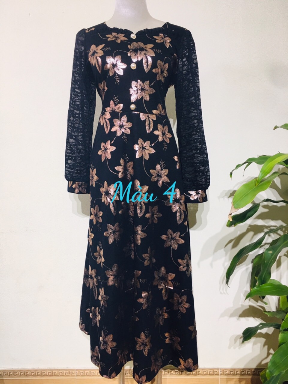 Đầm váy trung niên, đầm dự tiệc dáng xòe phối tay lưới mã 285