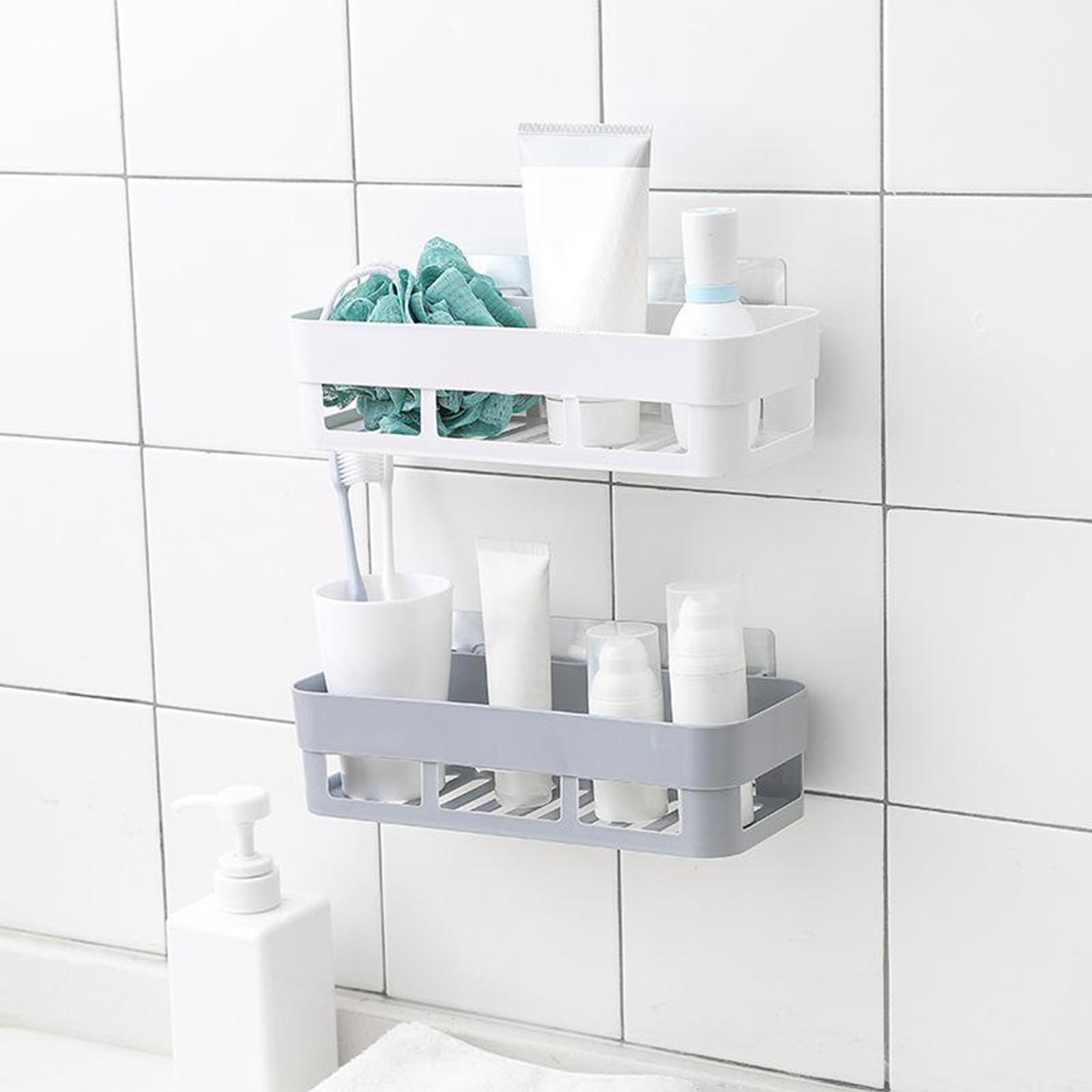 Plastic Bathroom Caddy Shower Storage Rack Kitchen Wall Shelf White
