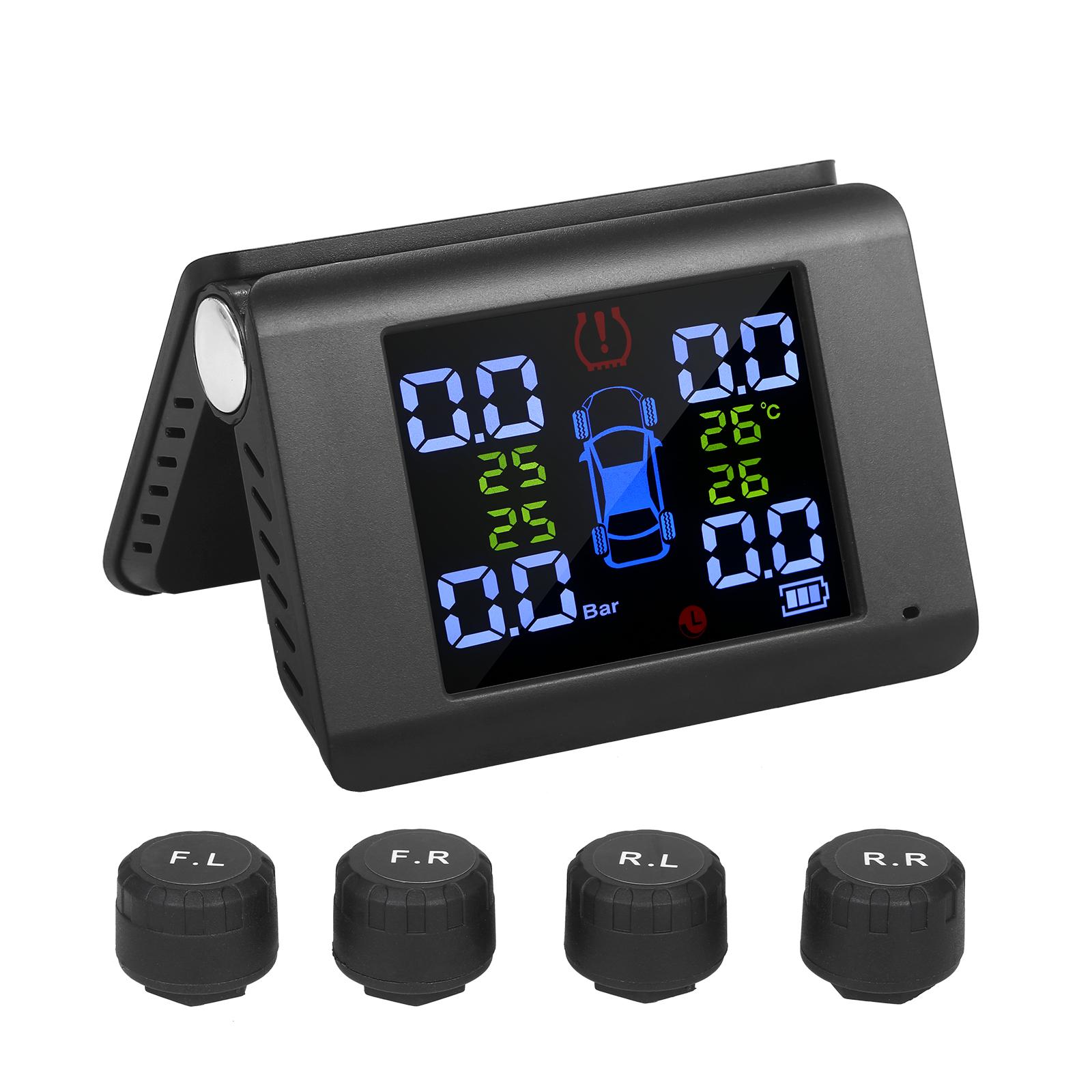 Tire Pressure Monitoring System Solar Charge 7 Alarm Modes Full-Color Screen Foldable Design with 4 External Tmps Sensor