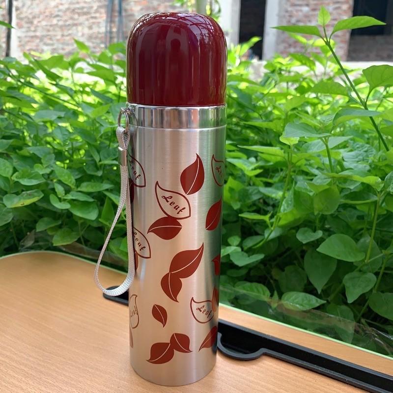 BÌNH GIỮ NHIỆT 500ml INOX 3 LỚP IN HÌNH CHIẾC LÁ