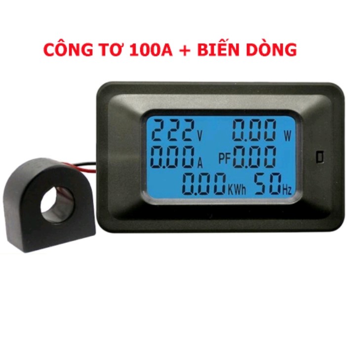 Công tơ,đồng hồ điện tử hiển thị 6 thông số 1 pha 100A/220V, Thiết bị đo công suất 100A,