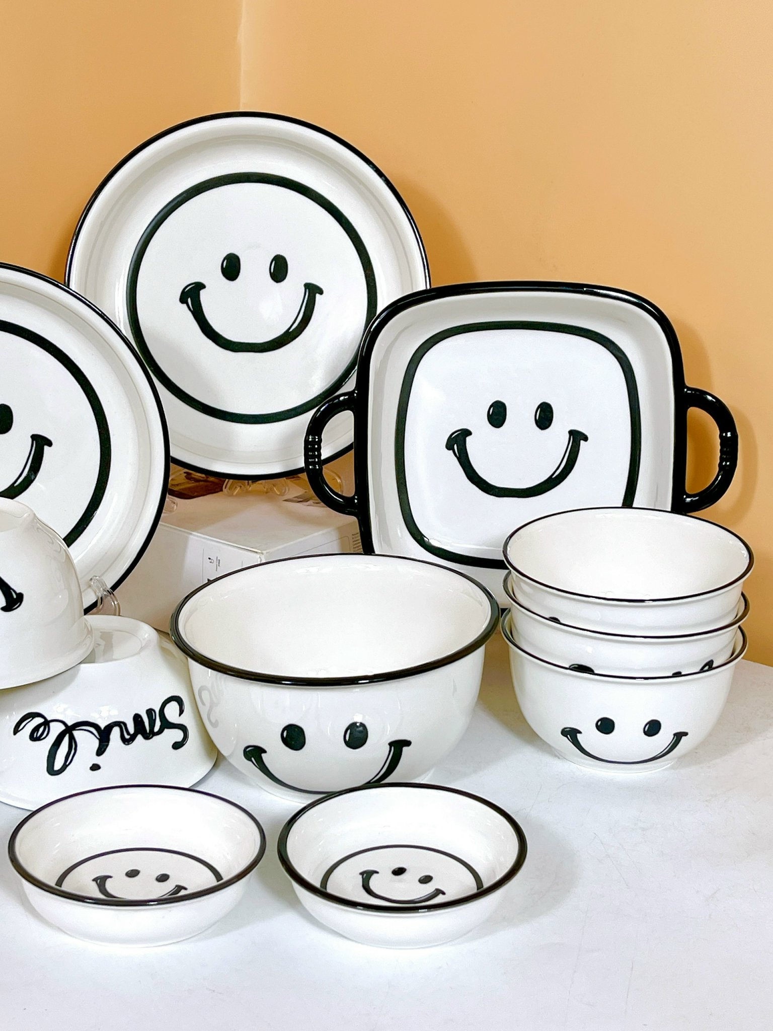 Bộ Bát Đĩa Thương Hiệu GoSu họa tiết Mặt cười đáng yêu, chất men sáng bóng