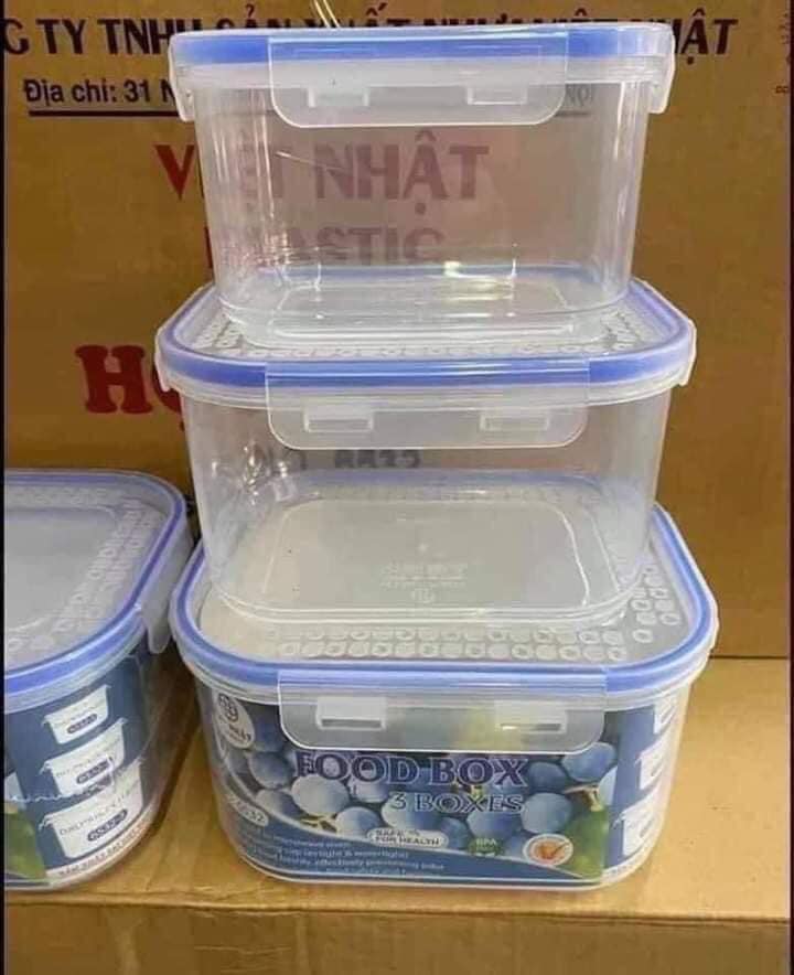 Bộ 3 Hộp Đựng Thực Phẩm Cao Cấp Việt Nhật Mã 6532 Bảo Quản Thực Phẩm Trong Tủ Lạnh Nắp Đậy Có Ron Chống Tràn, Chống Đổ