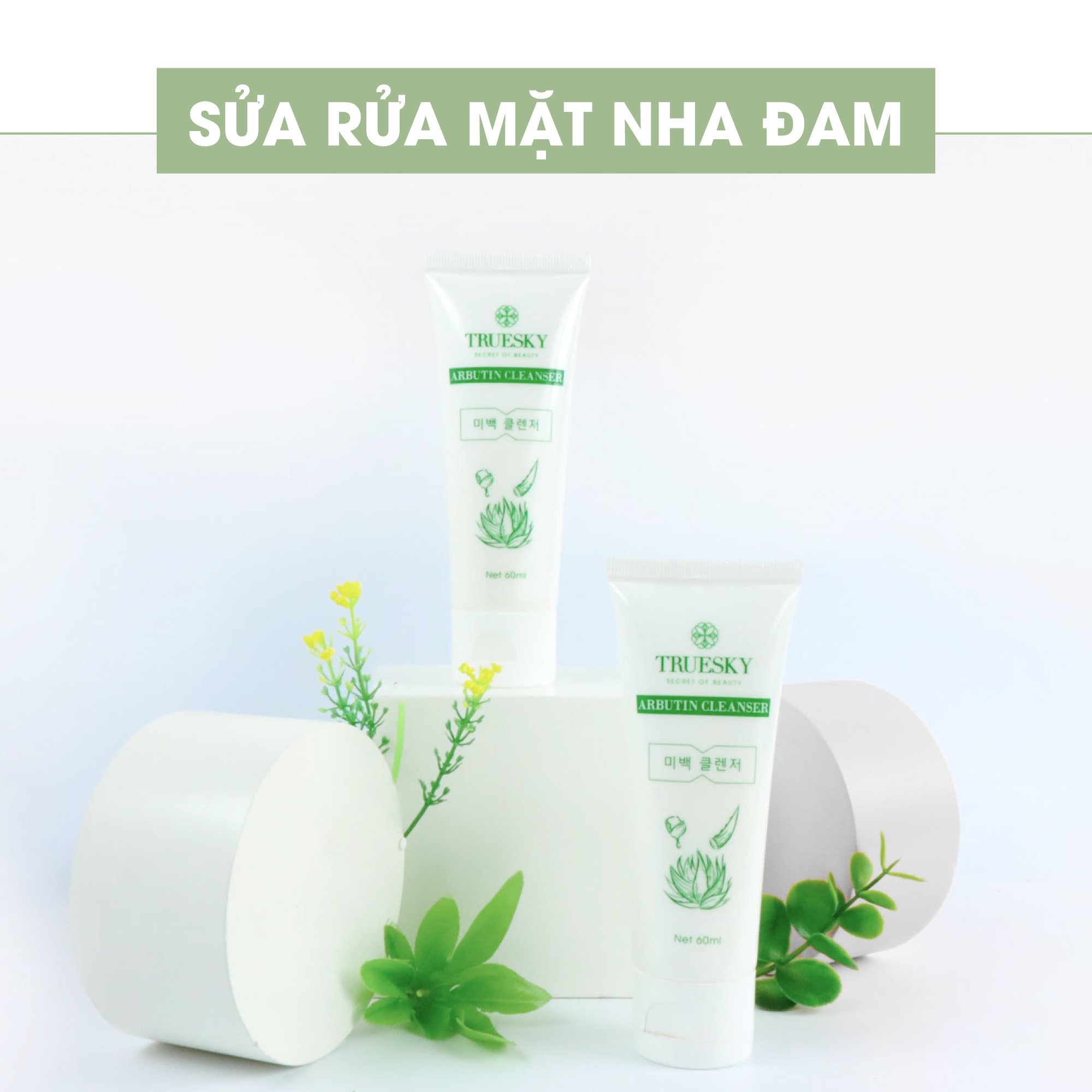 Bộ sản phẩm chăm sóc da mặt Truesky VIP16 gồm 1 sữa rửa mặt trắng da 60ml và 1 tẩy tế bào chết 60ml