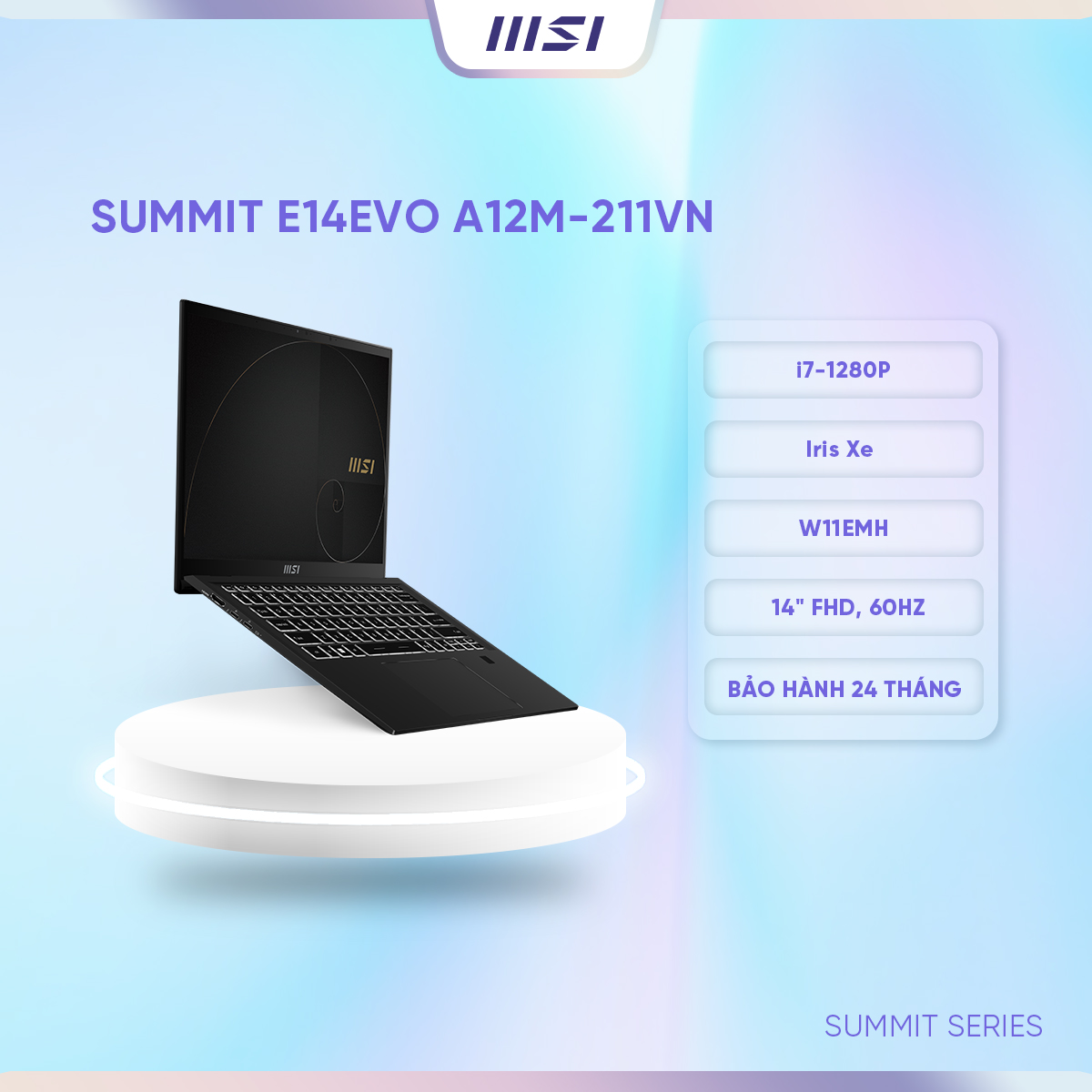 MSI Laptop Summit E14Evo A12M-211VN | Intel i7-1280P |Iris Xe Graphics | Ram 16GB|512GB  SSD|14&quot; FHD, 60Hz ,100% [Hàng chính hãng]